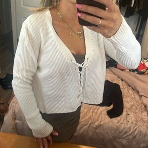 White express lace up sweater used